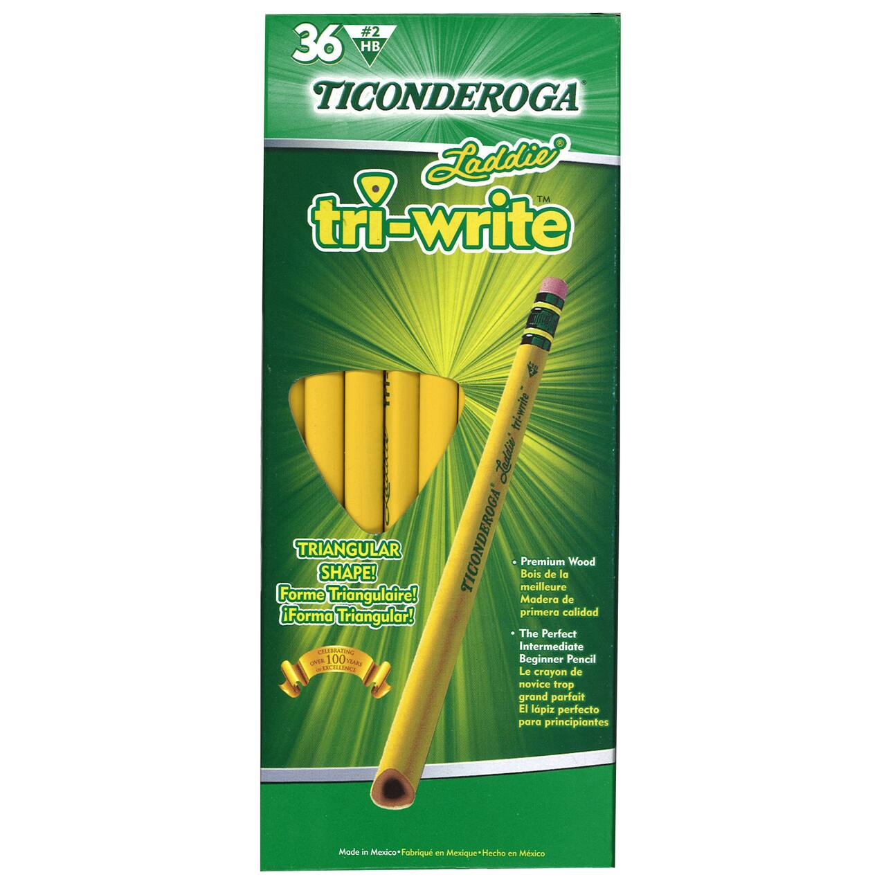 Ticonderoga® Laddie® Tri-Write™ Intermediate Size No. 2 Pencils with Eraser, 36 Pack